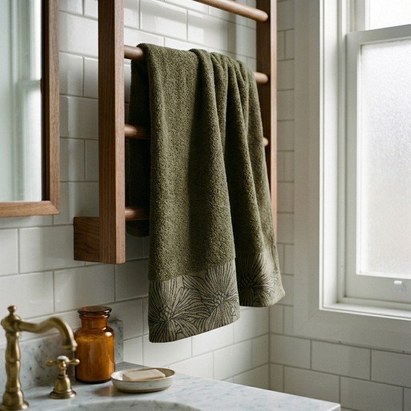 Ciemnozielony bawełniany ręcznik kąpielowy frotte 70x140 cm Valencia – My House-image-1