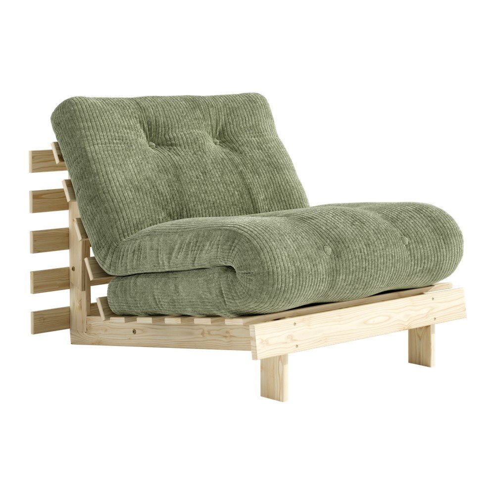 Zielony rozkładany sztruksowy fotel futon Roots – Karup