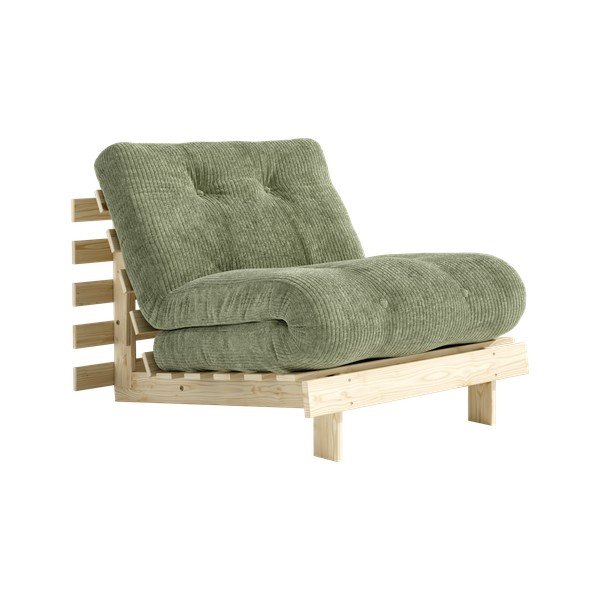 Zielony rozkładany sztruksowy fotel futon Roots – Karup