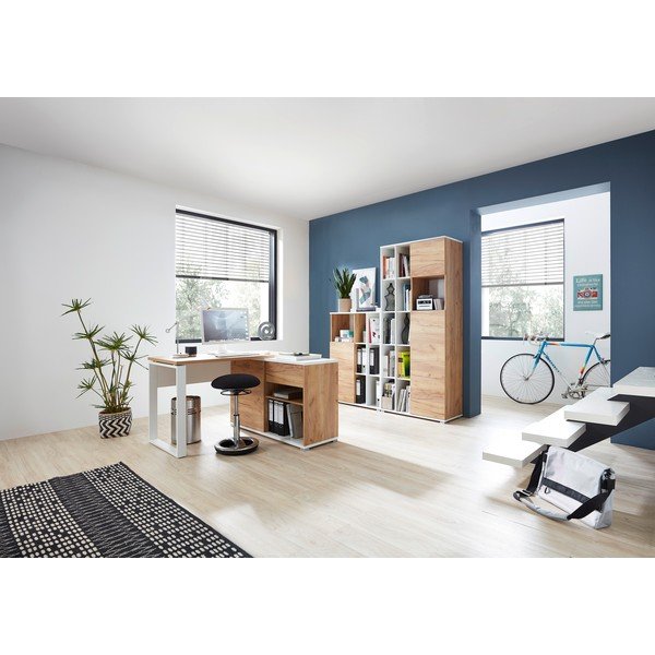 Biały regał w dekorze dębu 85x120 cm Lioni – Germania-image-1