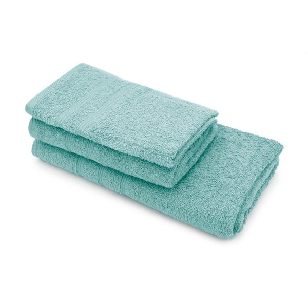 Komplet dwóch tyrkysových ręczników i ręcznika kąpielowego Jalouse Maison Duro Turquoise