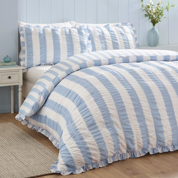 Niebieska pościel dwuosobowa 200x200 cm Seersucker Frill Stripe – Catherine Lansfield-image-1