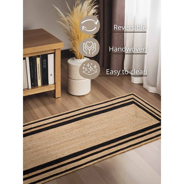 Czarny/w naturalnym kolorze chodnik z juty dwustronny/tkany ręcznie 80x250 cm Looma – Hanse Home-image-3