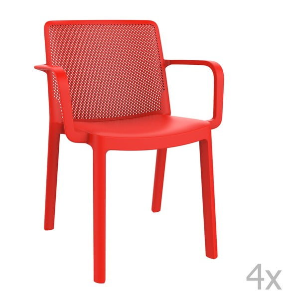 Zestaw 4 czerwonych krzeseł ogrodowych z podłokietnikami Resol Fresh