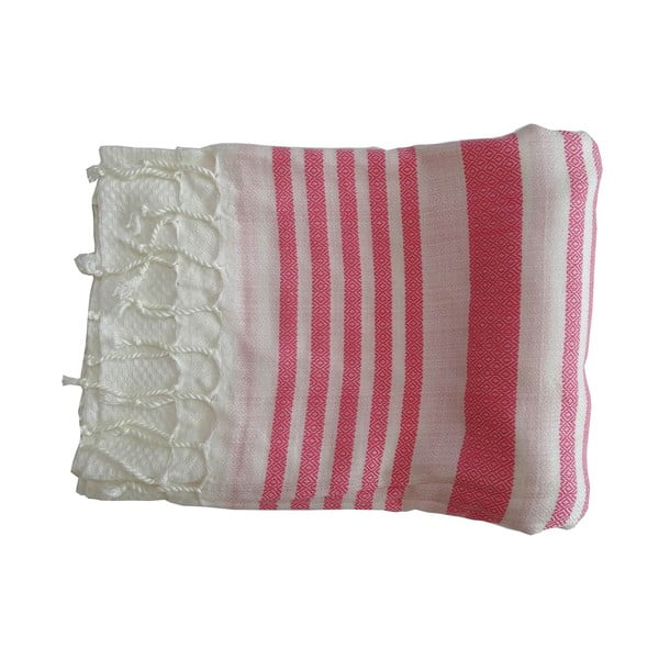 Różowo-biały ręcznik tkany ręcznie z wysokiej jakości bawełny Hammam Petek, 100x180 cm
