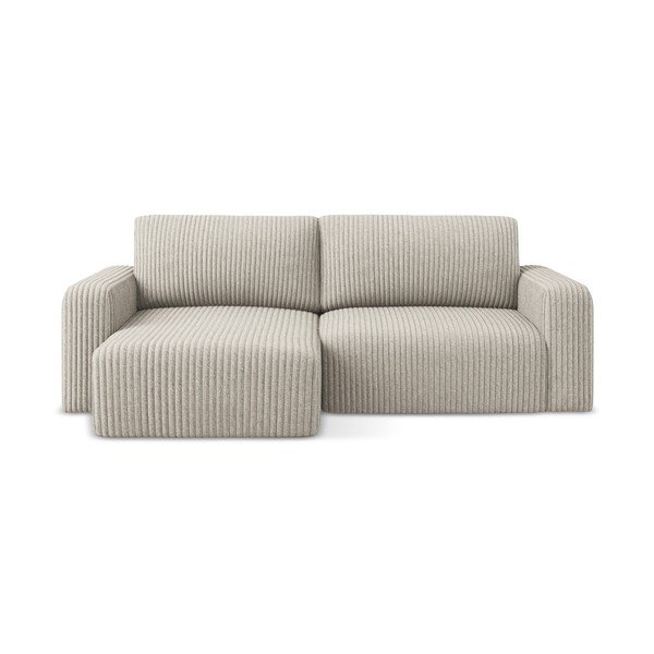 Beżowy sztruksowy rozkładany/ze schowkiem narożnik (lewostronny/z szezlongiem) Kona – Makamii