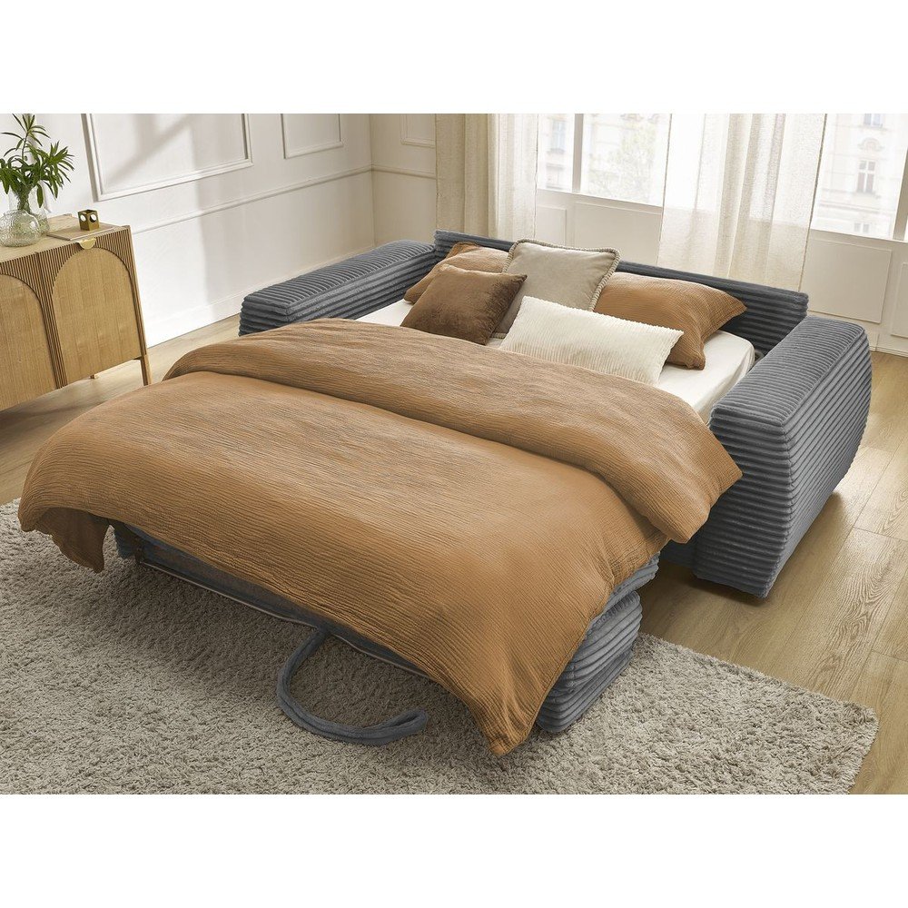 Ciemnoszara sztruksowa rozkładana sofa do spania 240 cm Hugo – Bobochic Paris (zdjęcie 5)