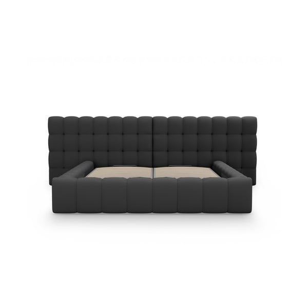 Czarne tapicerowane łóżko dwuosobowe ze schowkiem i stelażem 200x200 cm Mamaia – Micadoni Home-image-4