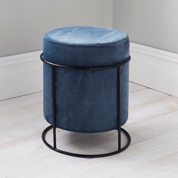 Niebieski tapicerowany puf Native Stack, ⌀ 37 cm-image-1