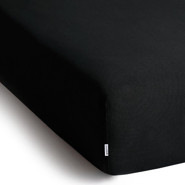 Czarne dżersejowe prześcieradło z gumką 140x200 cm Amber – Restilo-image-1