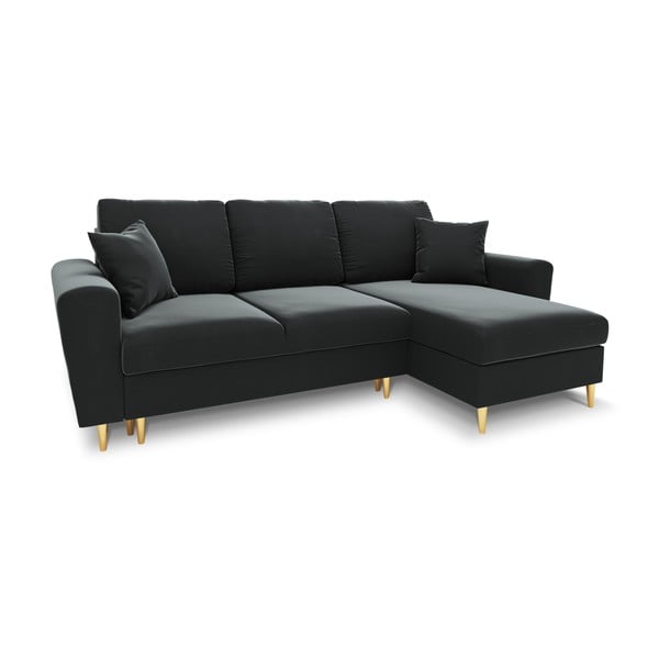 Ciemnoszary aksamitny rozkładany narożnik ze schowkiem Kyoto – Cosmopolitan Design