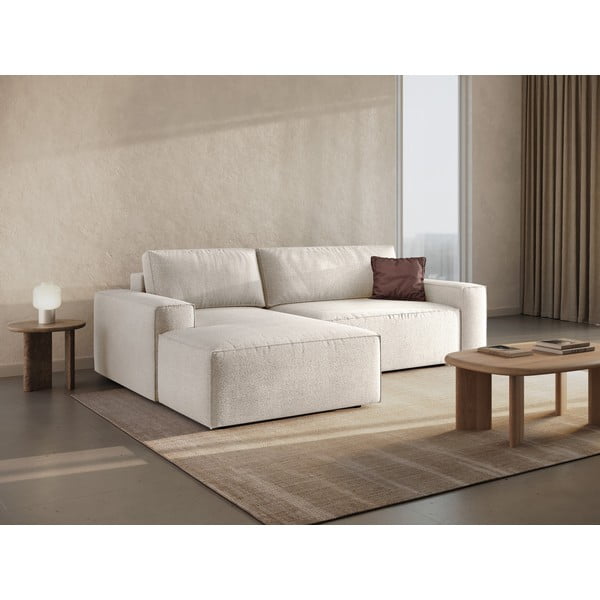 Biały rozkładany narożnik z materiału bouclé (lewostronny) Jodie – Micadoni Home-image-1