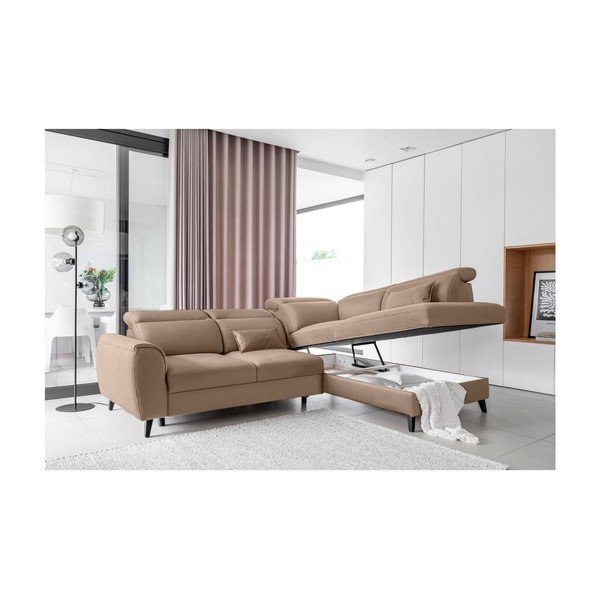 Jasnobrązowy aksamitny rozkładany/ze schowkiem narożnik (prawostronny/w kształcie litery L) Noble – ELTAP-image-3