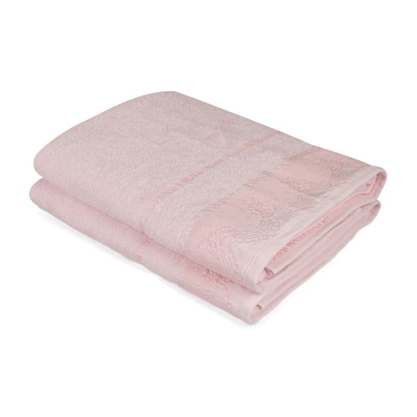 Zestaw dwóch różowych ręczników kąpielowych Baroque, 150x90 cm