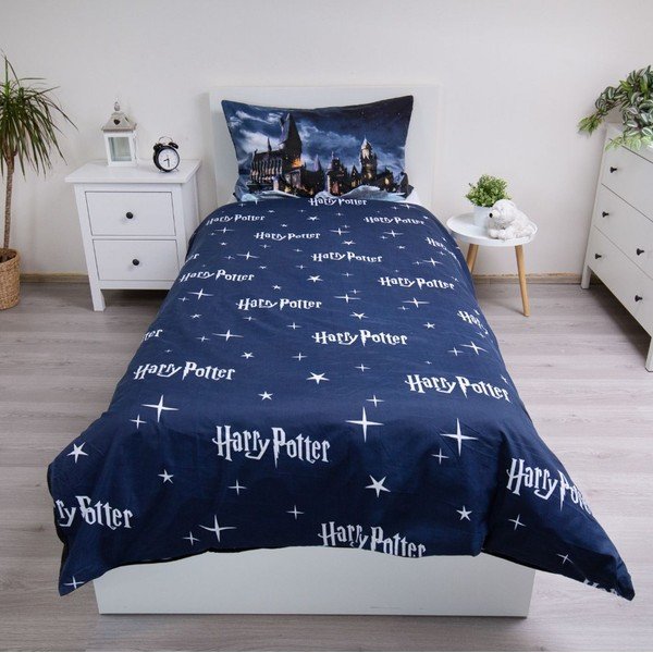 Ciemnoniebieska/szara pościel dziecięca jednoosobowa z mikrowłókna 140x200 cm Harry Potter "Hogwarts Night" – Jerry Fabrics-image-2
