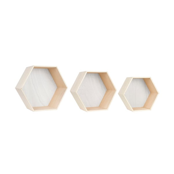 Zestaw 3 biało-brązowych półek Little Nice Things Hexagon-image-1
