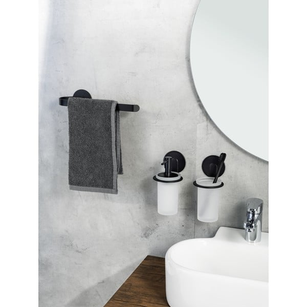 Samoprzylepny szklany kubek na szczoteczki do zębów w kolorze matowej czerni Bivio – Wenko-image-3