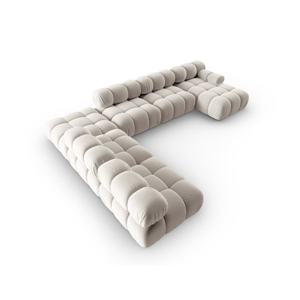 Beżowy aksamitny narożnik modułowy (lewostronny/w kształcie litery U) Bellis – Micadoni -image-4