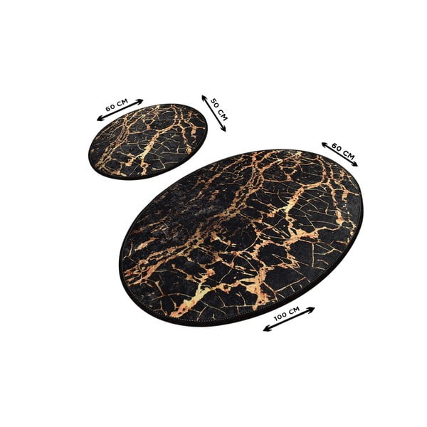 Zestaw 2 czarnych owalnych dywaników łazienkowych Foutastic Gold Marble-image-2