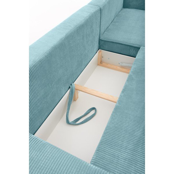 Turkusowy sztruksowy rozkładany narożnik wielofunkcyjny Bonami Selection Bowie-image-1