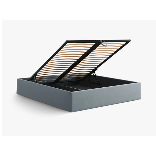 Jasnoniebieskie tapicerowane łóżko dwuosobowe ze schowkiem/bez zagłówka ze stelażem 180x200 cm Susan – Micadoni -image-3