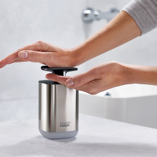 Dozownik do mydła ze stali nierdzewnej w kolorze srebra z połyskiem 250 ml Presto Steel – Joseph Joseph-image-2