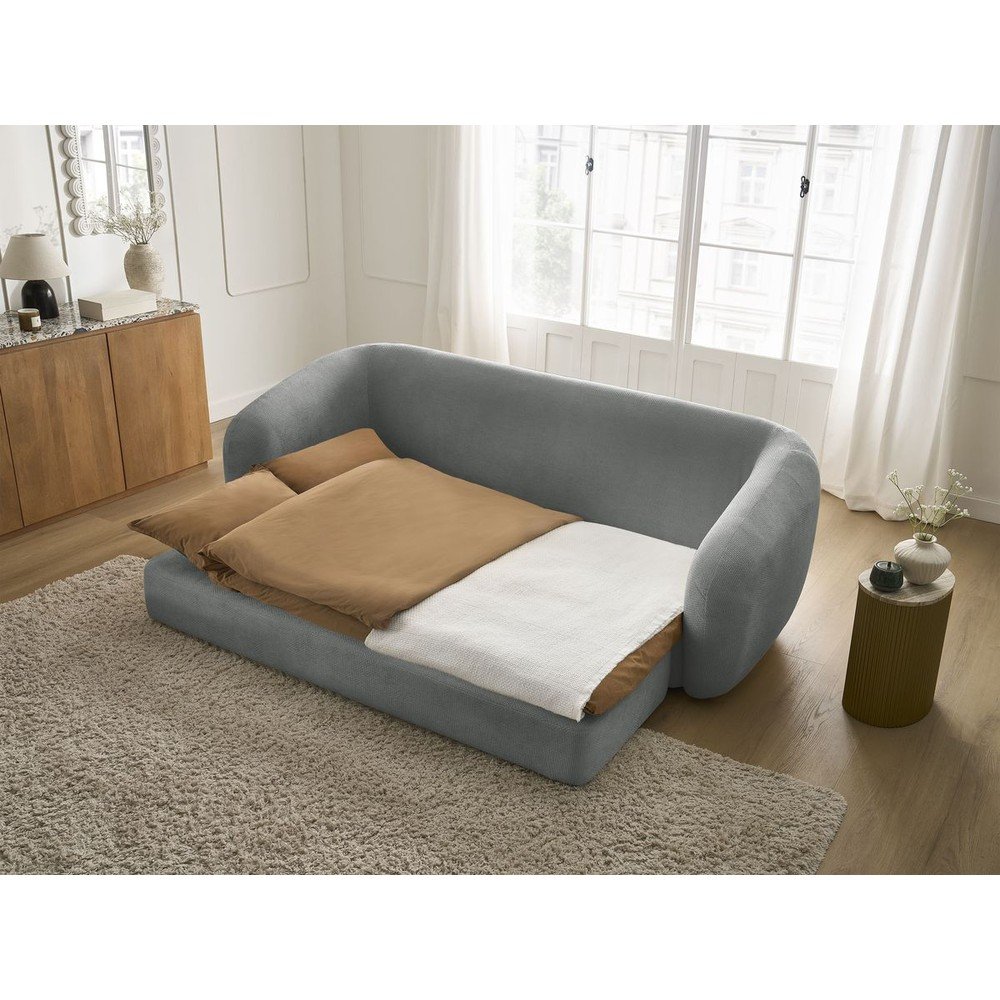Ciemnoszara rozkładana sofa z tkaniny szenilowej 228 cm Neyo – Bobochic Paris (zdjęcie 4)