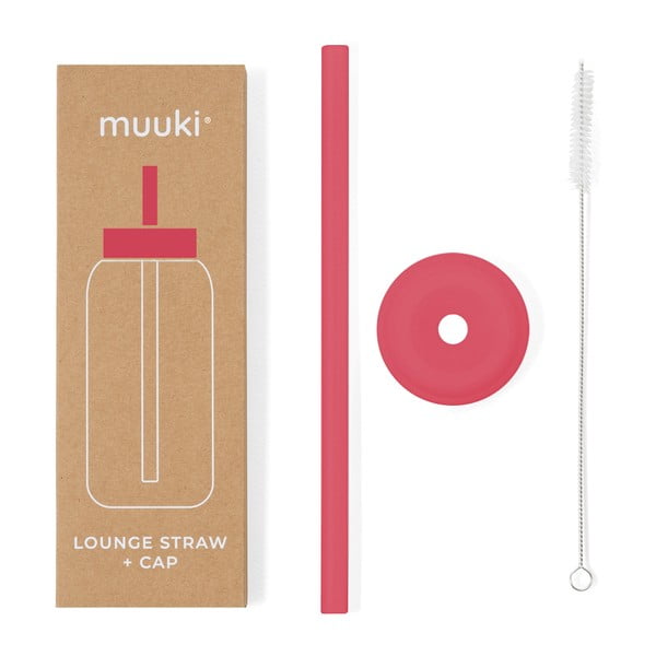 Silikonowa słomka z wieczkiem i szczoteczką w komplecie Watermelon High – Muuki