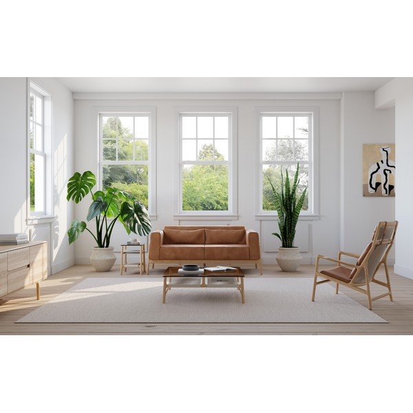 Karmelowa sofa z bawolej skóry z konstrukcją z litego drewna dębowego Gazzda Fawn, 180 cm-image-1