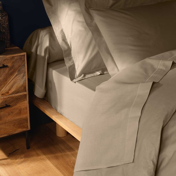 Jasnobrązowe bawełniane prześcieradło z gumką 160x200 cm Lina – douceur d'intérieur-image-2