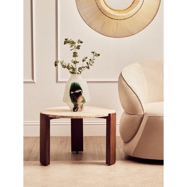 Brązowy/w jasnym naturalnym kolorze okrągły stolik z marmurowym blatem ø 60 cm Palermo – Premier Housewares-image-1