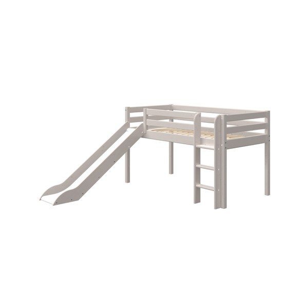 Szare dziecięce łóżko z drewna sosnowego ze zjeżdżalnią Flexa Classic, wys. 120 cm