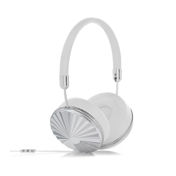 Białe słuchawki z kryształami Swarovski z detalami w srebrnej barwie Frends Taylor
