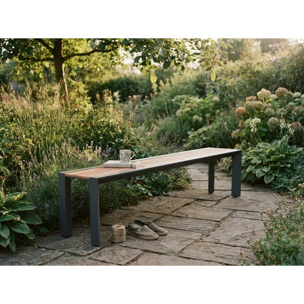 Ciemnoszaro-brązowa metalowa ławka ogrodowa Silea – Garden Pleasure (zdjęcie 4)