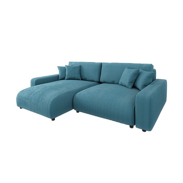 Turkusowy sztruksowy rozkładany narożnik Sara – Ropez-image-2