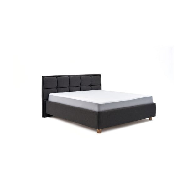 Ciemnoszare dwuosobowe łóżko ze schowkiem DlaSpania Karme, 180x200 cm