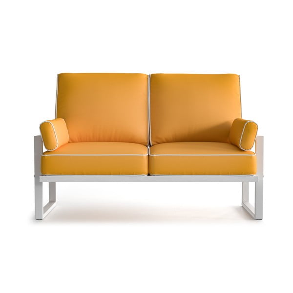 Żółta 2-osobowa sofa ogrodowa z podłokietnikami i białą lamówką Marie Claire Home Angie