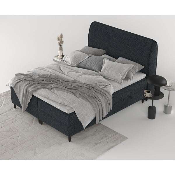 Czarne łóżko boxspring ze schowkiem 200x200 cm Melba – Maison de Rêve-image-2
