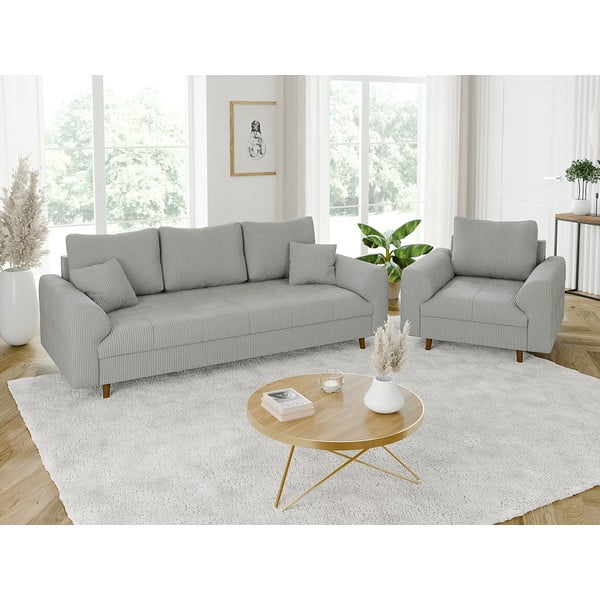 Jasnoszara sztruksowa sofa 210 cm Ariella – Ropez-image-4