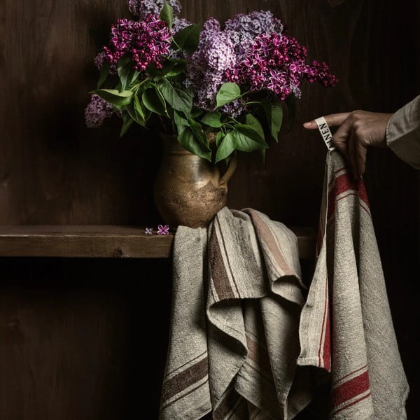 Lniana ścierka 40x65 cm Beige Stripe Vintage – Linen Tales-image-1