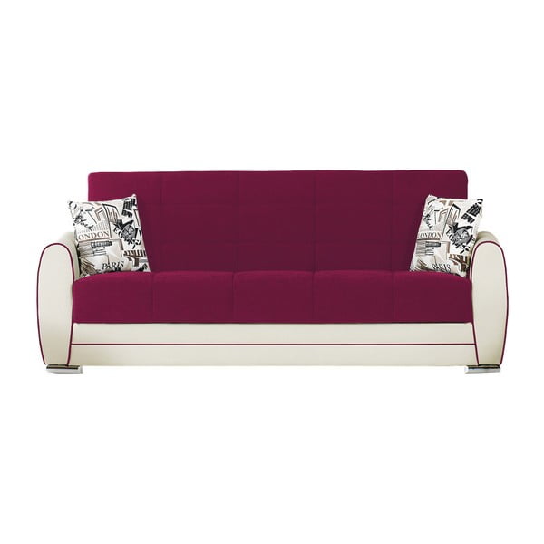 Różowo-bordowo-kremowa trzyosobowa sofa rozkładana ze schowkiem Esidra Rest