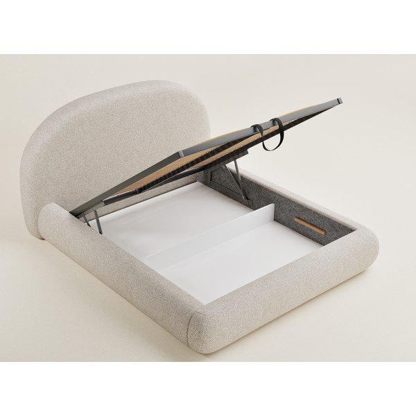 Kremowe tapicerowane łóżko dwuosobowe ze schowkiem ze stelażem 140x200 cm Maumere – Maison de Rêve-image-3