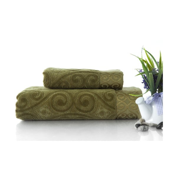 Zestaw 2 ręczników Hanzade Green, 70x140 i 50x90 cm
