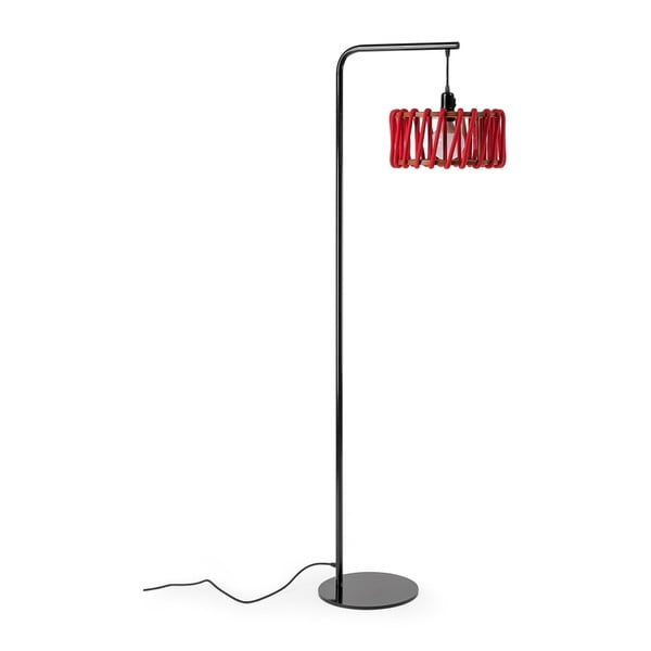 Lampa stojąca z czarną konstrukcją i małym czerwonym kloszem EMKO Macaron
