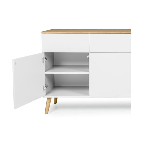 Biała 4-drzwiowa komoda z nogami z drewna dębowego i 4 szufladami Tenzo Dot-image-3