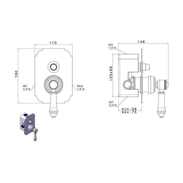 Bateria prysznicowa podtynkowa w kolorze brązu (2 otwory) Vienna – Sapho-image-1