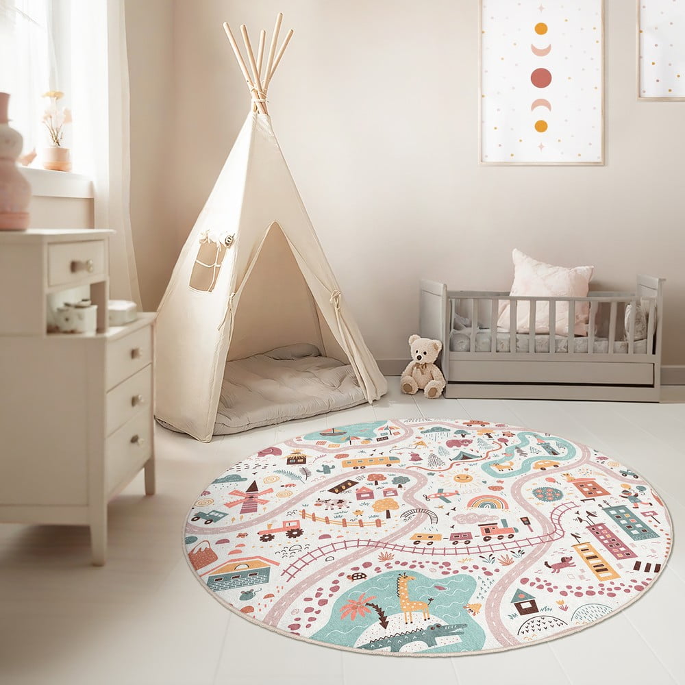 Dziecięcy dywan do zabawy odpowiedni do prania ø100 cm Furry World – Mila Home (zdjęcie 4)