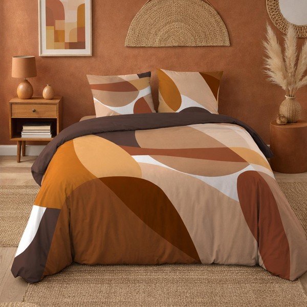 Brązowa bawełniana pościel dwuosobowa 3-częściowa 200x200 cm Boogie – douceur d'intérieur-image-3