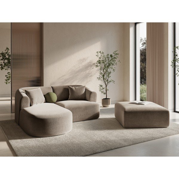 Jasnobrązowy aksamitny narożnik (lewostronny/z szezlongiem) Campi – Cosmopolitan Design-image-1