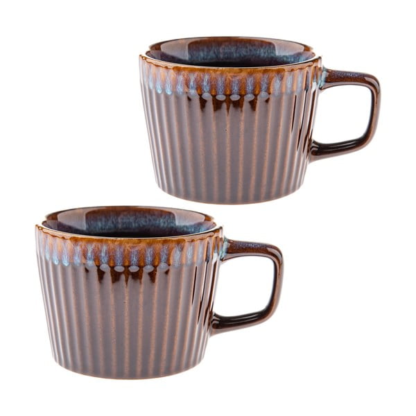 Niebieskie/brązowe kamionkowe kubki zestaw 2 szt. do cappuccino 190 ml Tone – Dakls